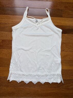 Beautees White Lace-Hem Girls' Tank Top